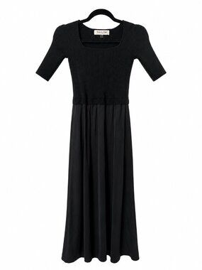 Taylor Black Mixed Media Ribbed Knit & Satin Look Maxi Dress Size Small